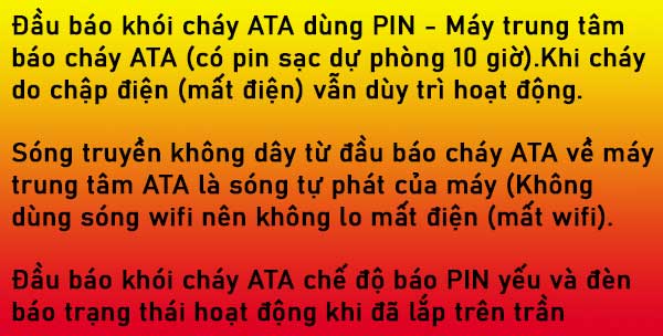 tính năng đầu báo khói báo cháy không dây ata