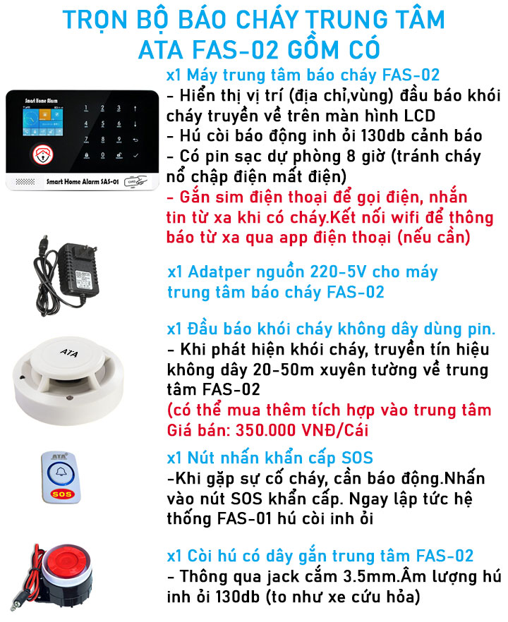 trọn bộ báo cháy không dây ata fas 02