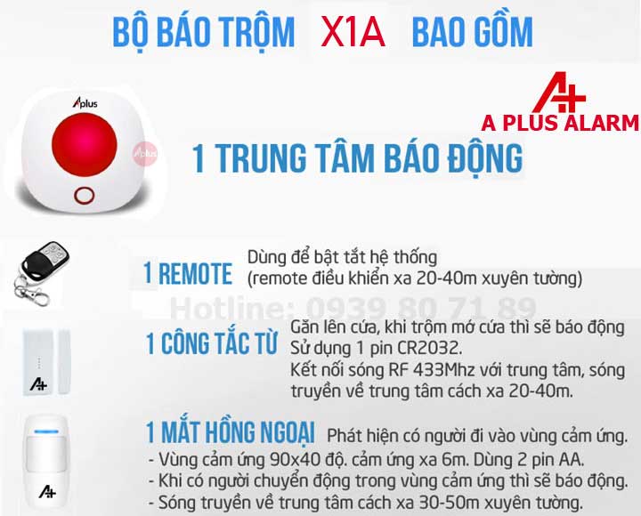 trọn bộ chống trộm không dây qua app wifi aplus x1a gồm có