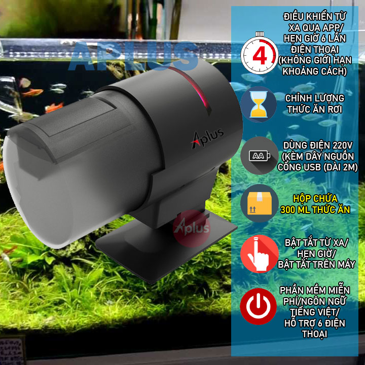 Máy cá cá cảnh ăn wifi điều khiển từ xa qua điện thoại app APLUS CA-01WIFI